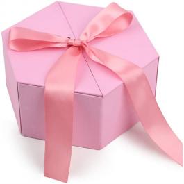 Hexagon Luxury Pink Gift Box with Ribbon Closure