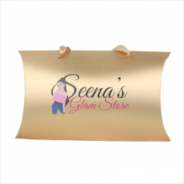Gold Paper Logo Custom Pillow Gift Box with Ribbon Handle