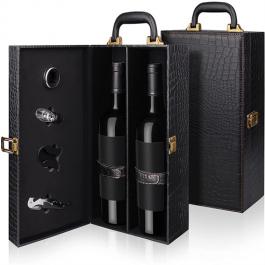 Luxury Custom PU Leather Wine Gift Box with Handle